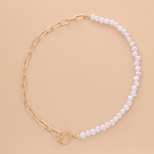 Jewelry Fashion Trendy OT Buckle Shaped Pearl Necklace Women's Geometric Simple Small Hole Chain Necklace