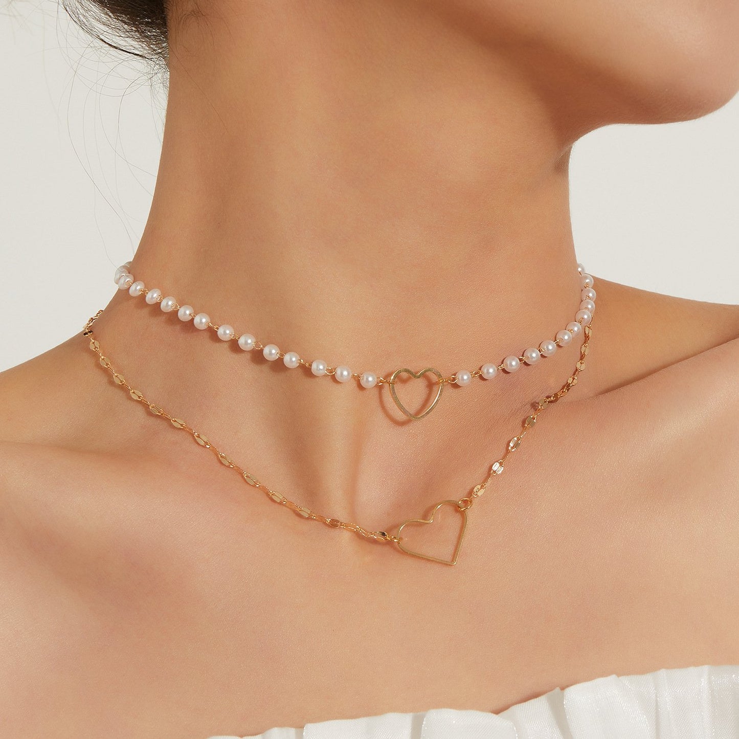 Jewelry fashion heart-shaped pendant trend female necklace double white pearl temperament popular