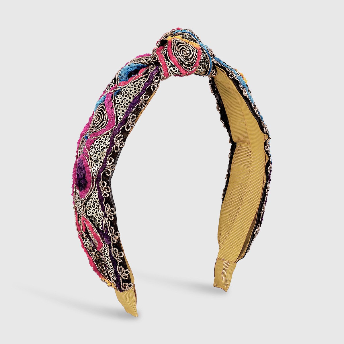 F4453 Bohemian Ethnic Exaggerated Colorful Headband Sequins Embroidered Fabric Knotted Headband Headdress