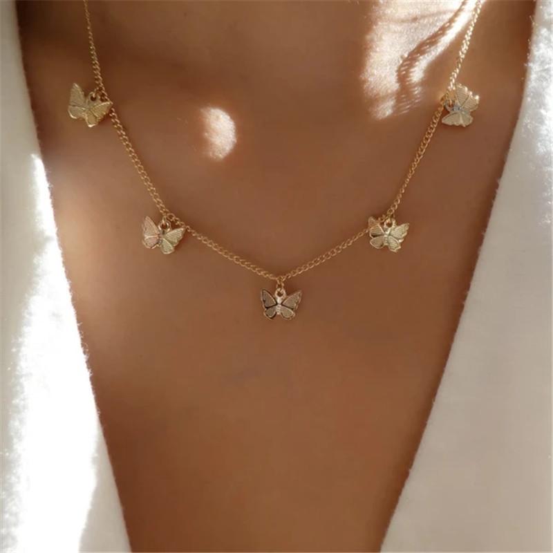 Accessories Simple Thin Chain Alloy Butterfly Pendant Necklace Female Clavicle Chain Jewelry