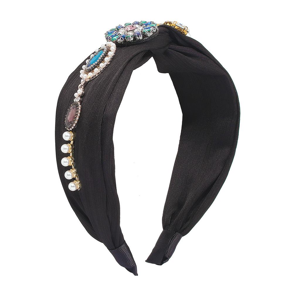 F3761 Jewelry Fashion Fabric Palace Full Diamond Headband Imitation Pearl Retro Heavy Industry Hair Accessories Female