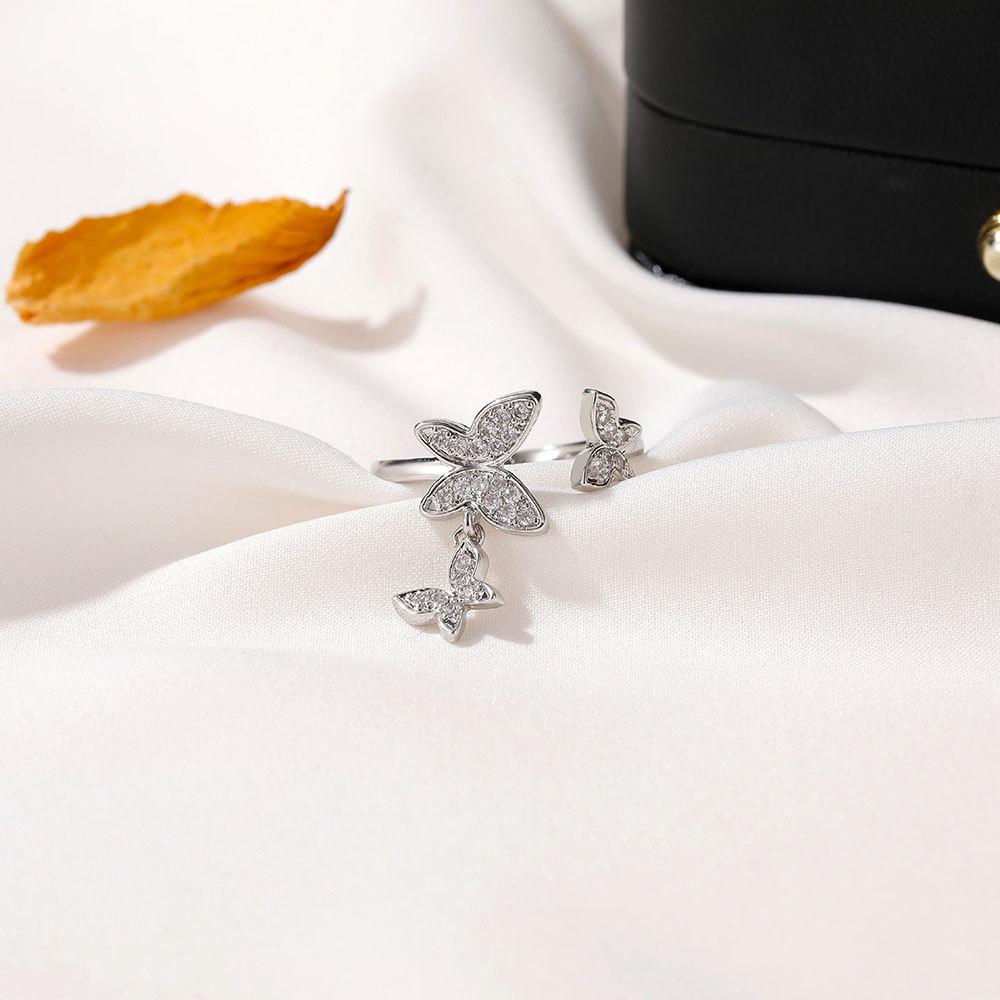 Beautiful Butterfly Ring Sweet Micro-inlaid Zircon Open Ring Exquisite Ladies Hand Jewelry Index Finger Ring