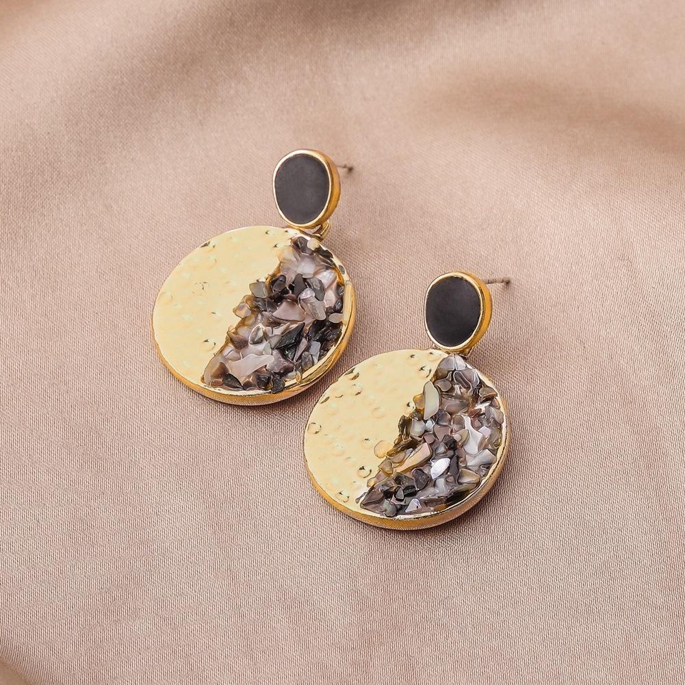Ins geometric round color contrast drop oil earrings trendy temperament high-end earrings personality versatile accessories