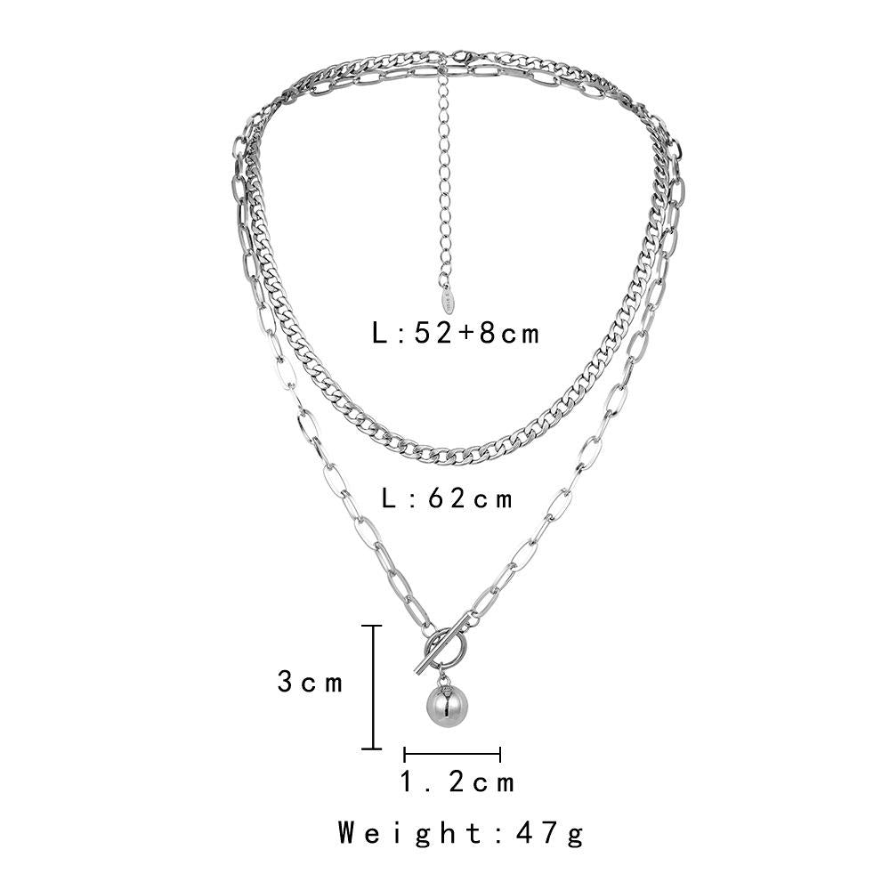 Double-layer stainless steel Cuban chain NK chain OT buckle ball necklace men's titanium steel necklace does not fade male