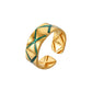 Ins trend fashion lady's stainless steel open cross blue oil drop ring