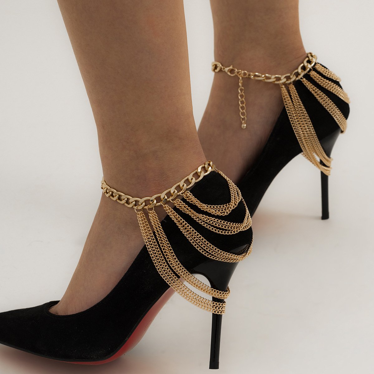 Temperament multi-layer tassel hip-hop anklet female exaggerated personality geometric metal chain shoe chain snow soft jewelry