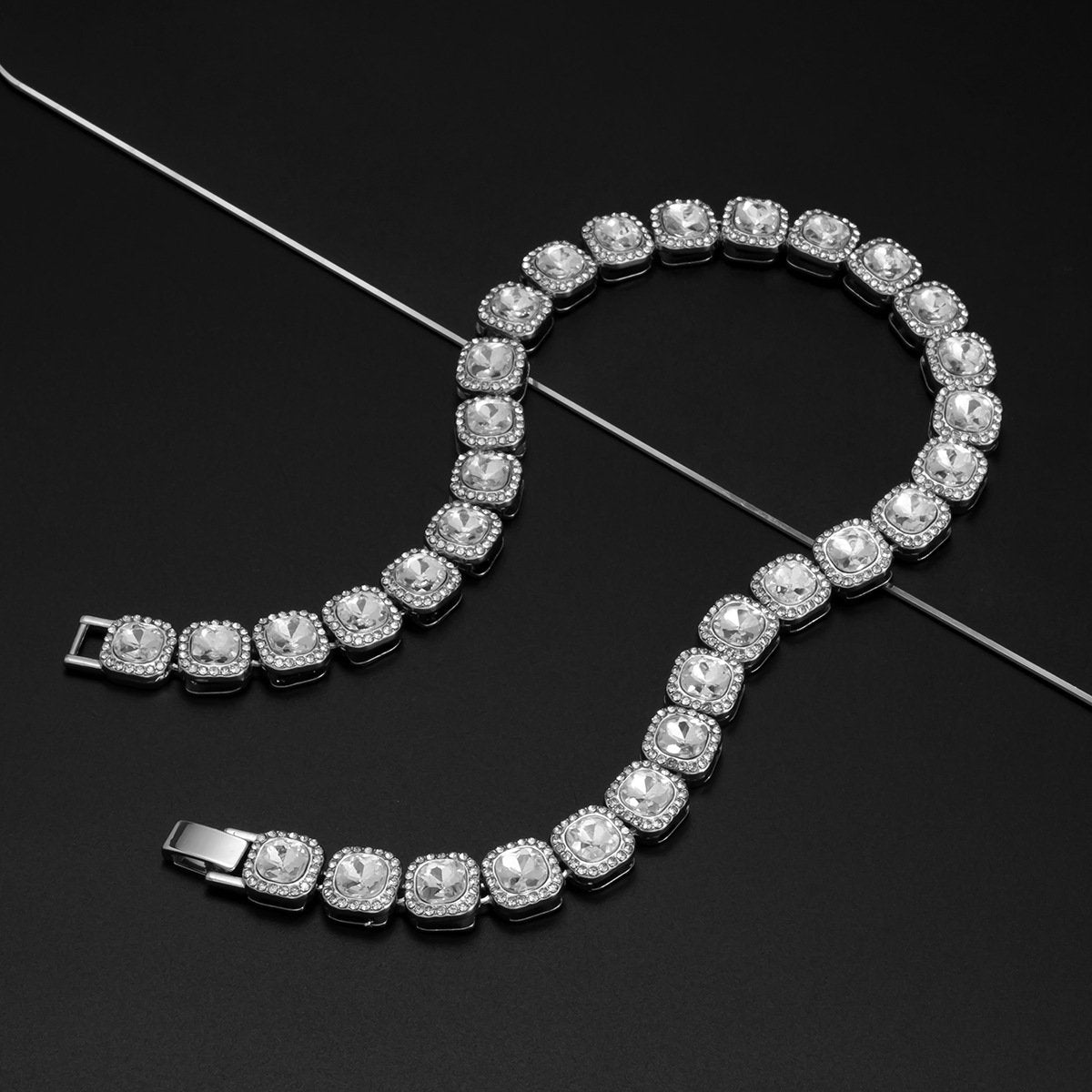 Jewelry Hip Hop Full Diamond Cuban Chain Men's and Women's Necklace Trend Geometric Square Diamond Necklace