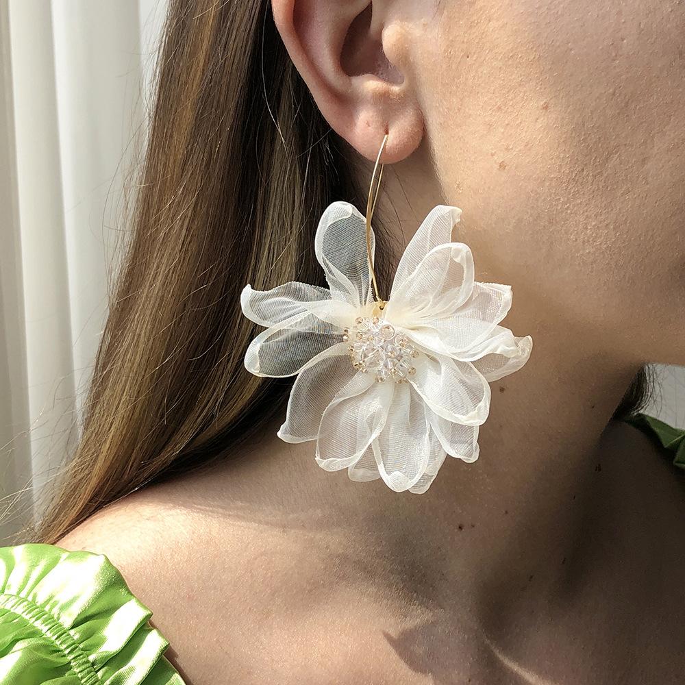 2E4472 Vacation Fairy Fabric Large Petal Flower Earrings Mori Earrings Feminine Fresh Earrings