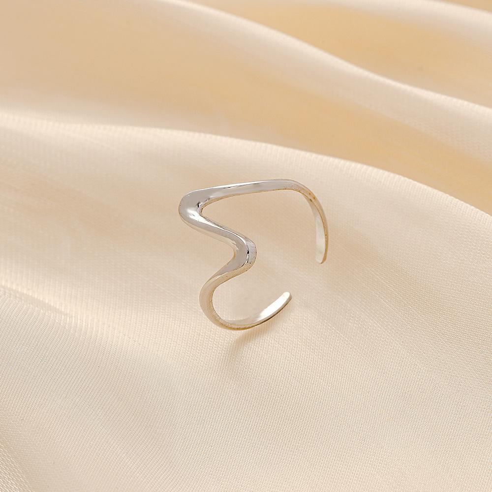 Frosty Stainless Steel Open Wave ECG Adjustable Ring Simple Fashion Irregular Ladies Ring