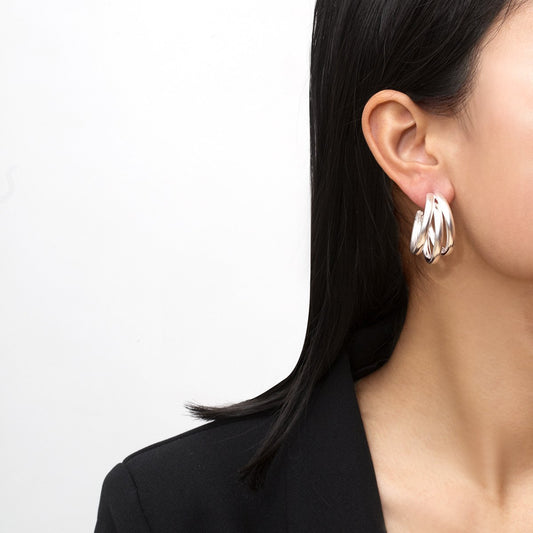 Jewelry multi-layer irregular metal hollow matte earrings retro C-shaped circle earrings earrings