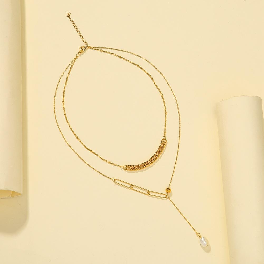 Stainless Steel Light Luxury Irregular Pearl Pendant Adjustable Chain Necklace Titanium Steel Sexy Clavicle Chain Women