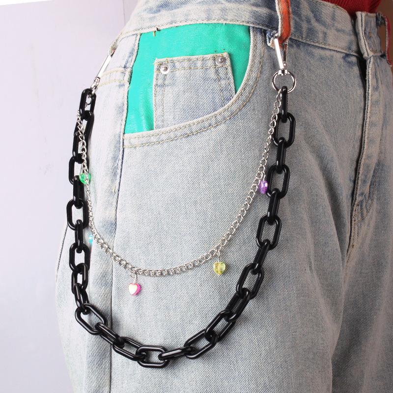 Jewelry Acrylic Double Chain Keychain Pendant Hip Hop Pants Chain Fashion Peach Heart Decoration