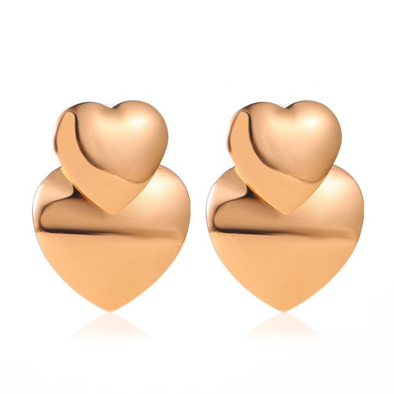 Fashion simple mirror love earrings female cold exaggerated metal sweet double heart earrings earrings