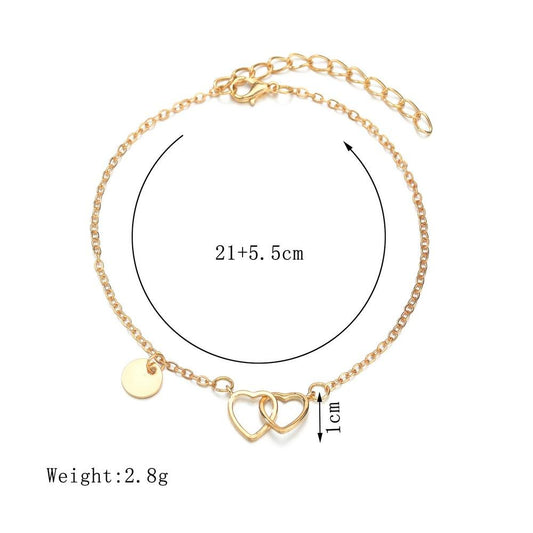 Simple Brass Accessories Heart Anklet Ladies Fashion Single Layer Pendant Foot Jewelry