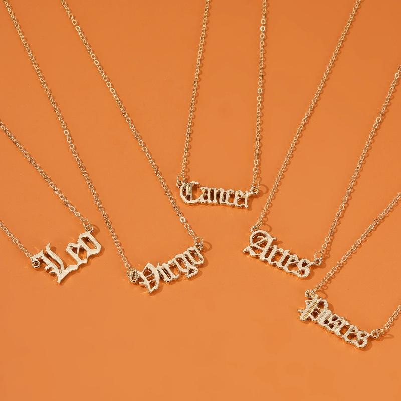 Jewelry Personality Creative Twelve Constellation Necklace Retro English Alphabet Pendant Clavicle Chain