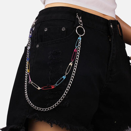 Candy-colored resin floret waist chain street shooting hip-hop color pin pendant trend double-layer pants chain