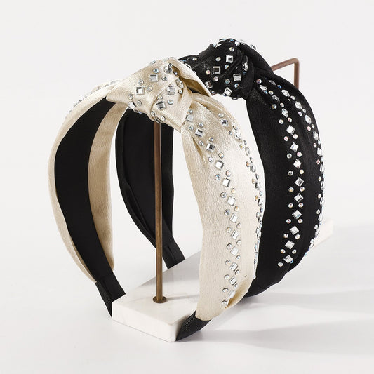 F5167 Jewelry fabric knotted wide-brimmed personalized fashion headband light luxury rhinestone retro headband female