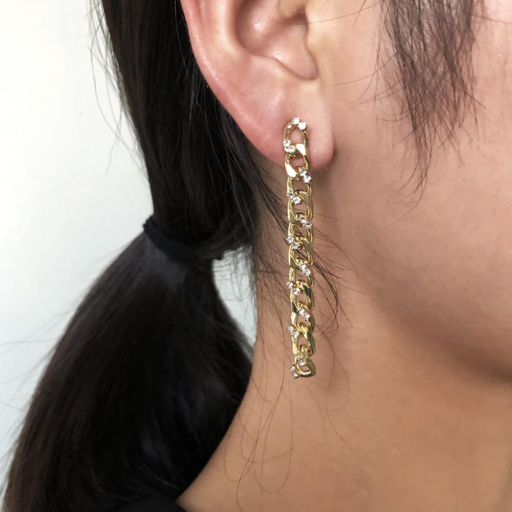 E8677 Temperament Long Earrings Metal Chain Diamond Earrings Personality Hip Hop Cold Fashion Earrings