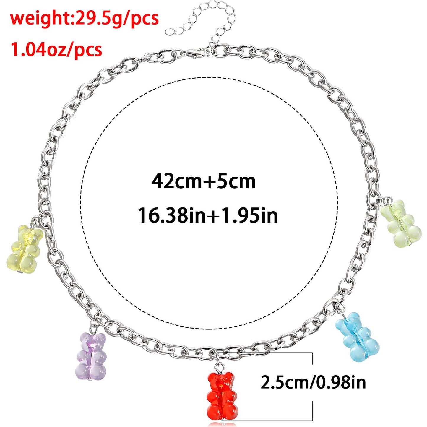 Jewelry geometric exaggerated O word chain colorful bear pendant necklace femininity small fresh necklace