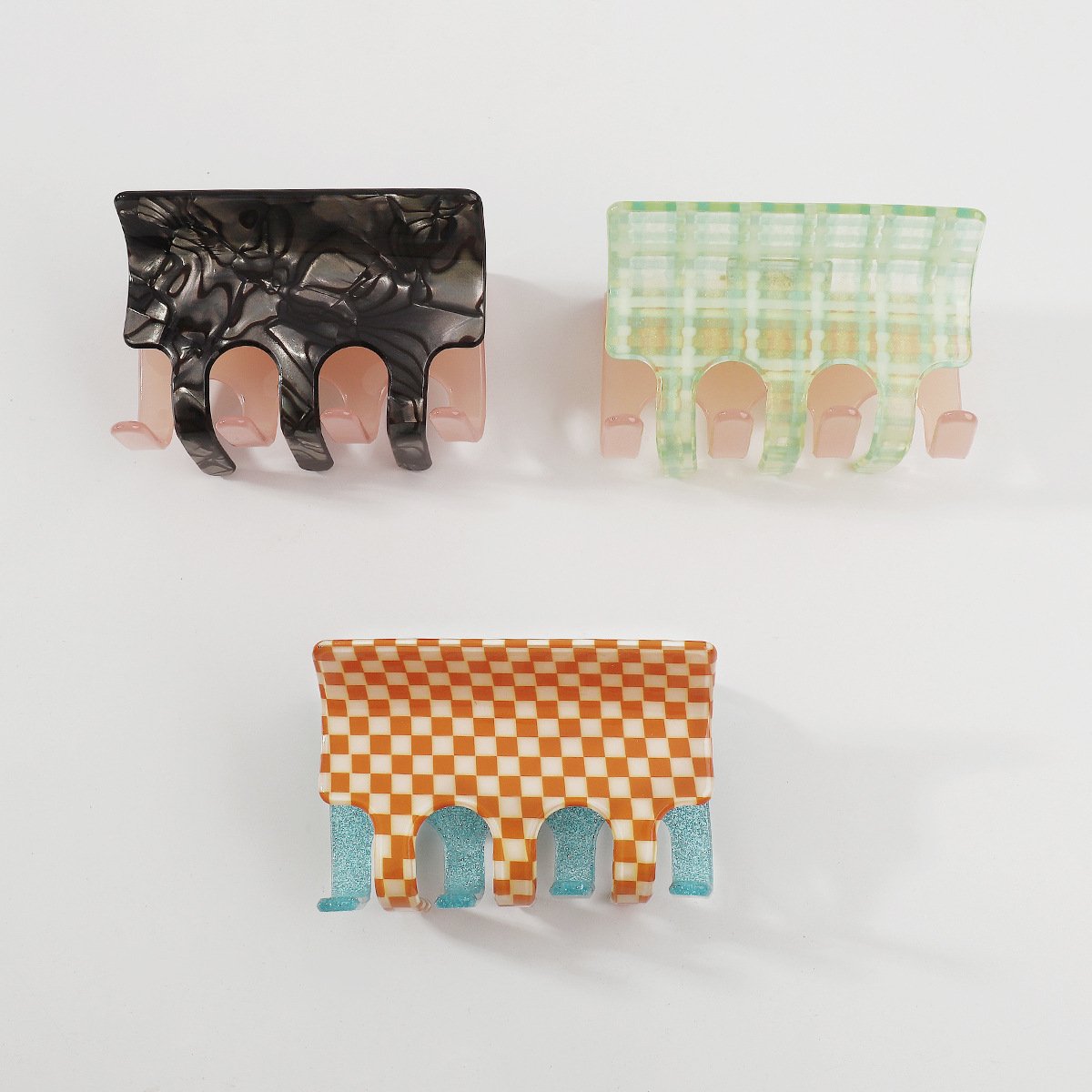 F4479 Acetic acid plate two-color fashion shark hair clip sweet checkerboard small fresh temperament clip female