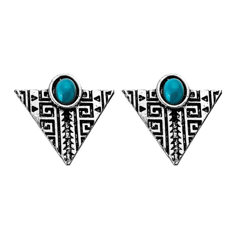 Turquoise Triangle Earrings Female Fashion Bohemia Metal Geometric Earrings Old Earrings