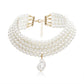 Multilayer Imitation Pearl Opposite Sex Pendant Necklace Geometric Beaded Choker Jewelry