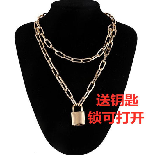 Jewelry Personality Punk Necklace Sweater Men's and Women's Chain Fashion Temperament Multilayer Lock Necklace