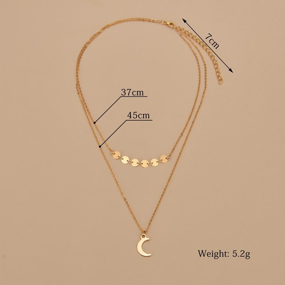 Jewelry Gold Chain Iron Single Hanging Moon Disc Chain Pendant Double Layer Necklace