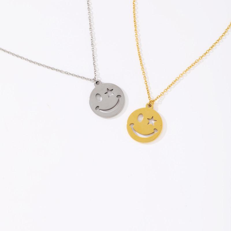 Titanium steel hip-hop smiley face necklace female simple personality asymmetrical smiley face clavicle chain