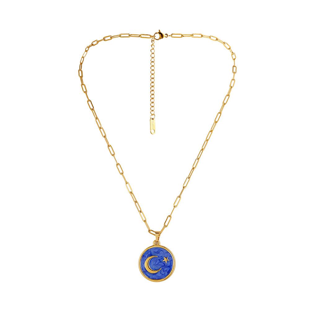 Light luxury niche titanium steel necklace stainless steel gold star moon round coin drop oil necklace female