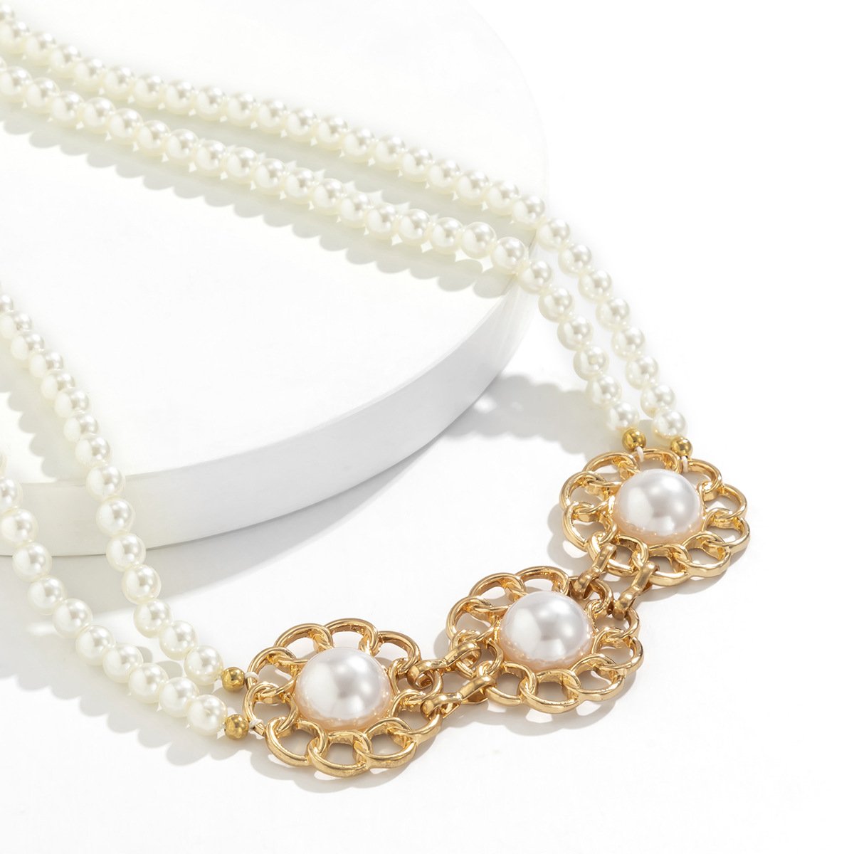 Jewelry metal texture body chain accessories female retro fragrance imitation pearl flower plate waist chain