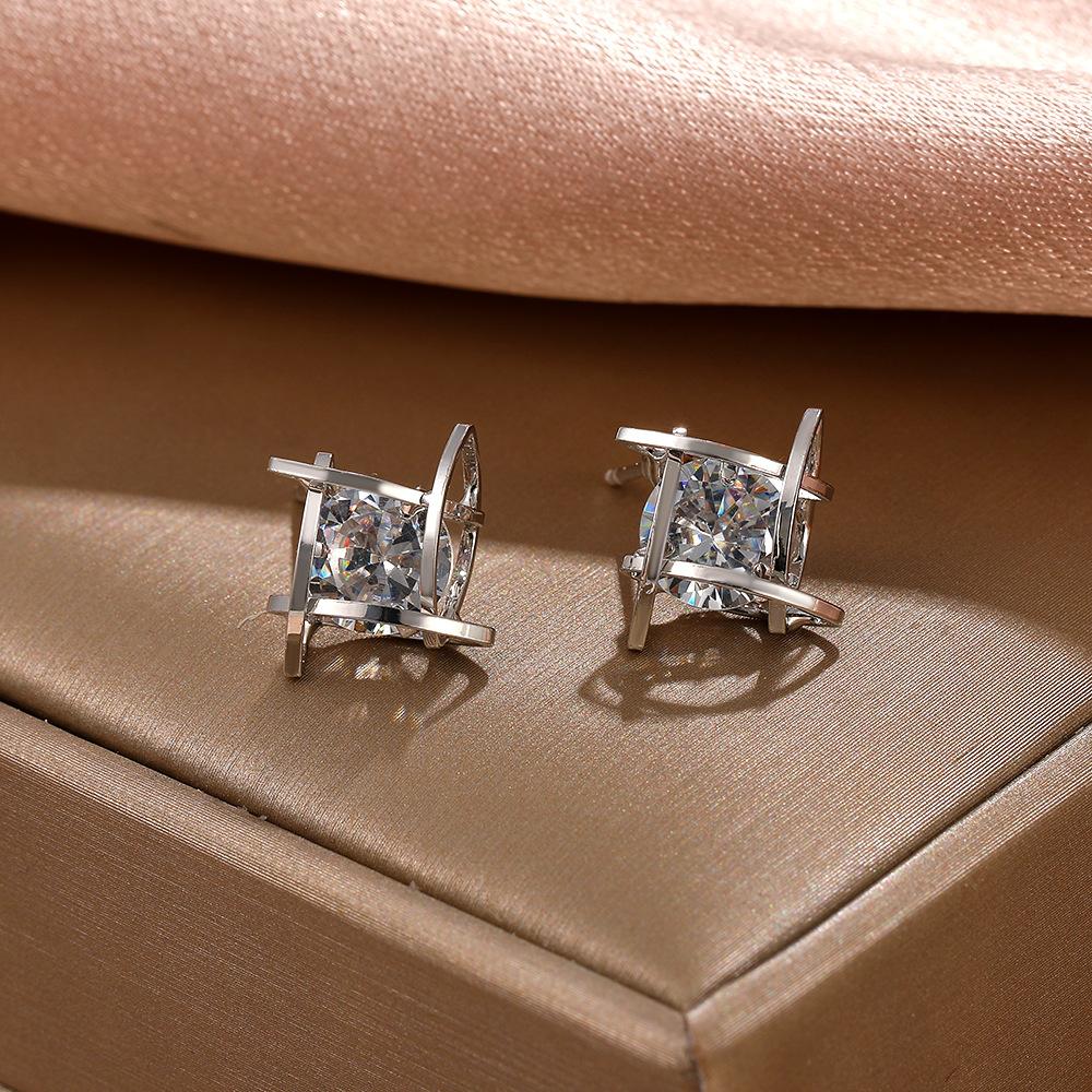 Zircon Geometric Stud Earrings Simple Minority Square Earrings Fashion Versatile Earrings Women