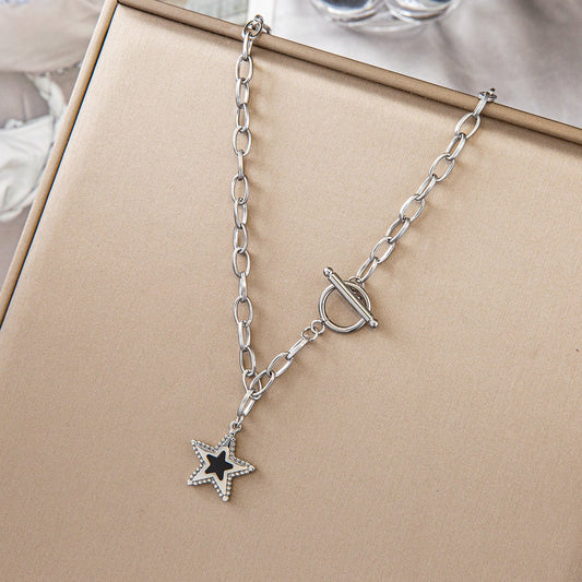 Flash diamond star pendant OT buckle five-pointed star necklace female personality trend jewelry