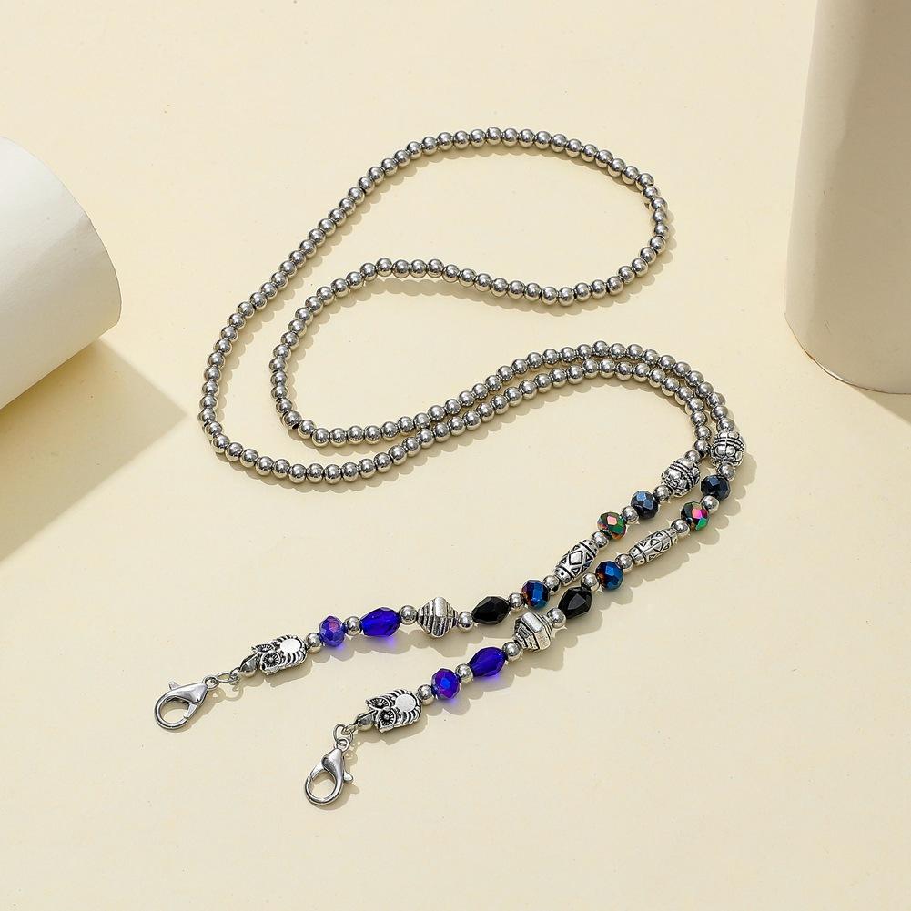Mask anti-lost hanging chain fashion silver round beads retro mix and match mask lanyard colorful bead necklace