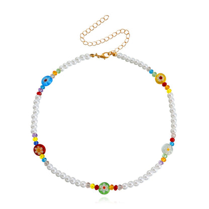 Jewelry Fresh and Sweet Imitation Pearl Necklace Spice Girl Niche Design Glass Flower Trend Necklace