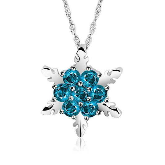 Temperament natural gemstone necklace silver-plated snowflake diamond necklace Christmas gift pendant sweater chain