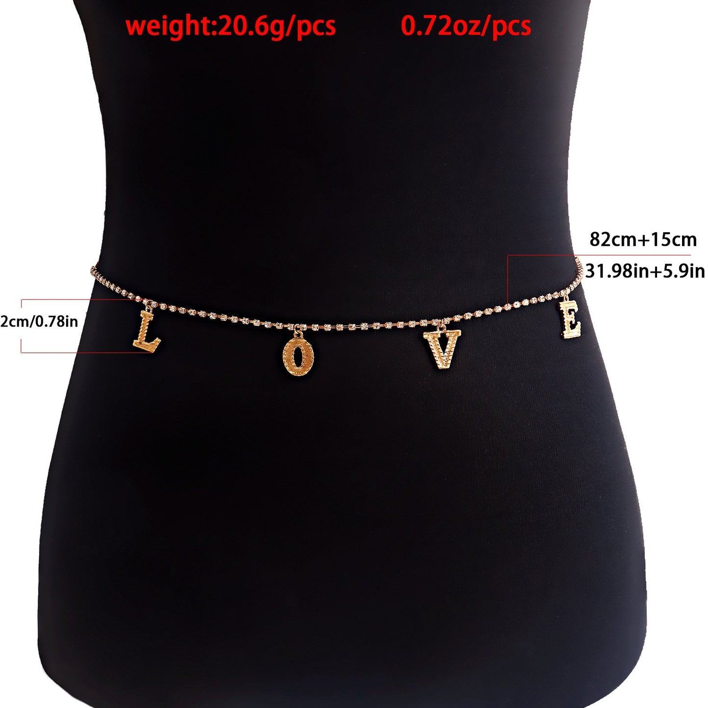 ins hot girl diamond claw chain LOVE letter pendant waist chain feminine body chain jewelry