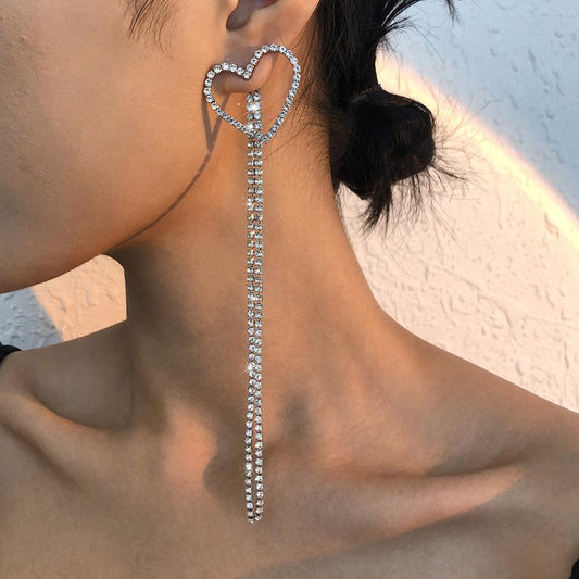 E991 Street Shoot Trendy Love Earrings Elegant Girl Heart Tassel Earrings Exaggerated Personality Long Earrings