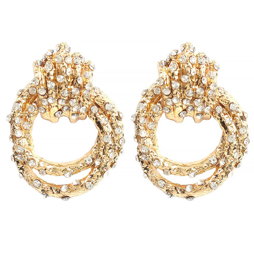E786 Geometric Alloy Diamond Stud Earrings Street Shooting Same Style Alloy Double Ring Earrings Earrings Female