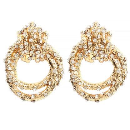 E786 Geometric Alloy Diamond Stud Earrings Street Shooting Same Style Alloy Double Ring Earrings Earrings Female