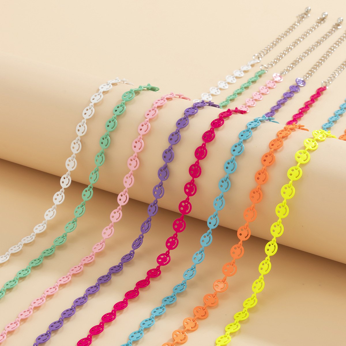 Jewelry sweet cool macaroon color smiley face necklace female simple geometric metal single layer collarbone necklace