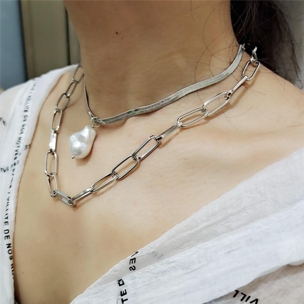 Jewelry Retro Versatile Multilayer Copper Snake Chain Natural Baroque Pearl Fashion Personality Two-piece Set