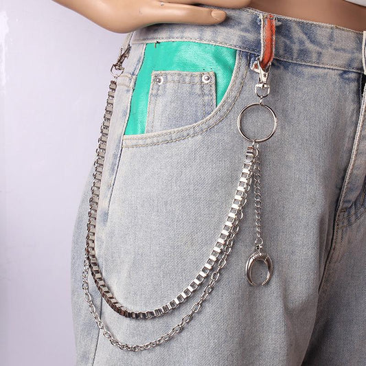 Jewelry punk metal moon geometric chain pants chain hip-hop trendy cool all-match waist chain for men and women