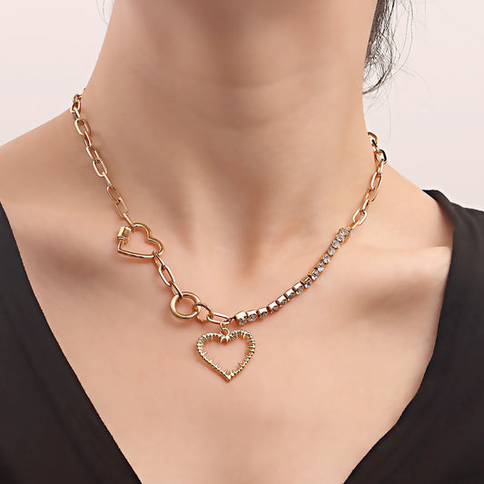 Jewelry Hip Hop Geometric Sweet Cool Heart Single Layer Necklace Personality Claw Diamond Mix and Match Fashion Necklace