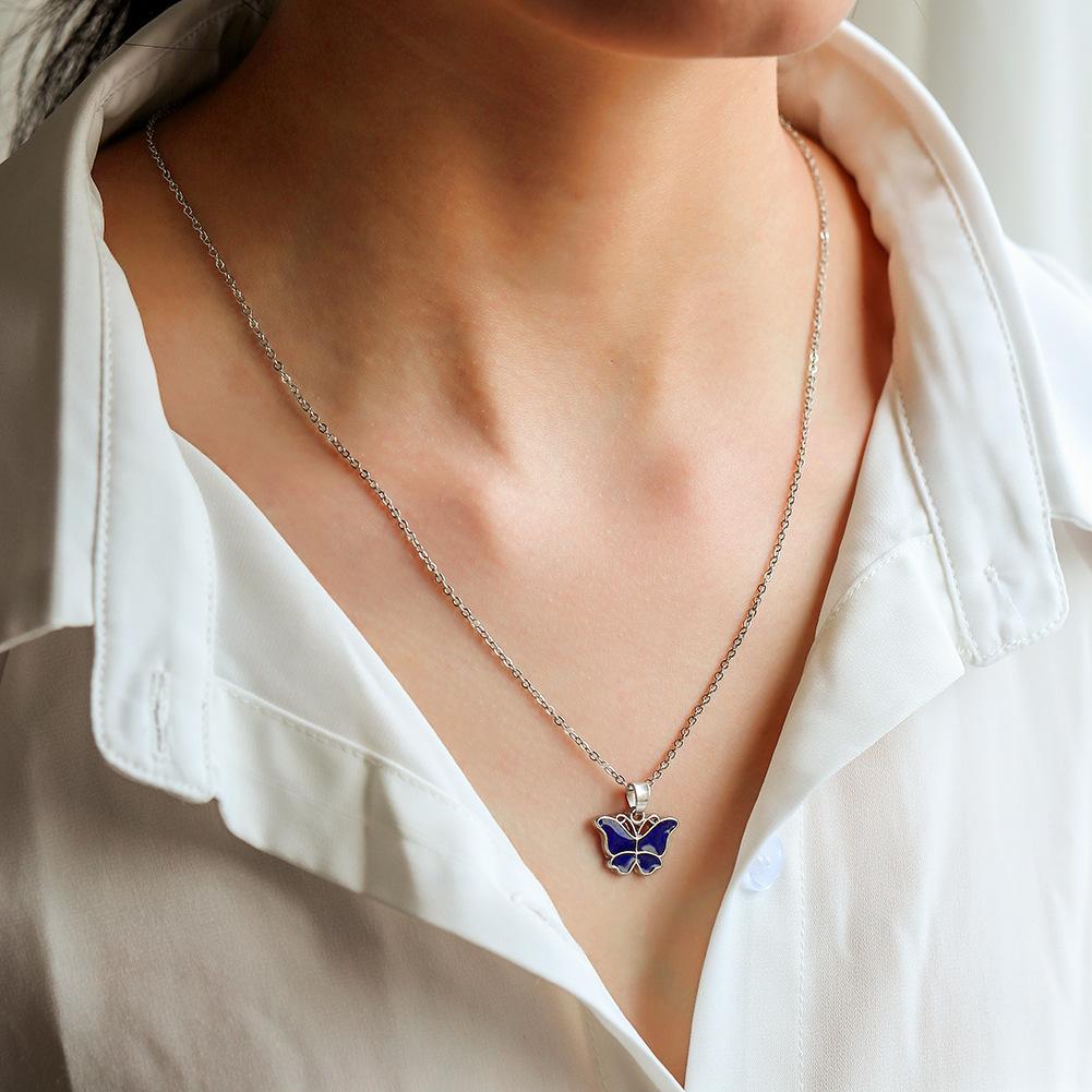Ins light luxury niche smart temperature-changing butterfly necklace fashion personality clavicle chain jewelry female