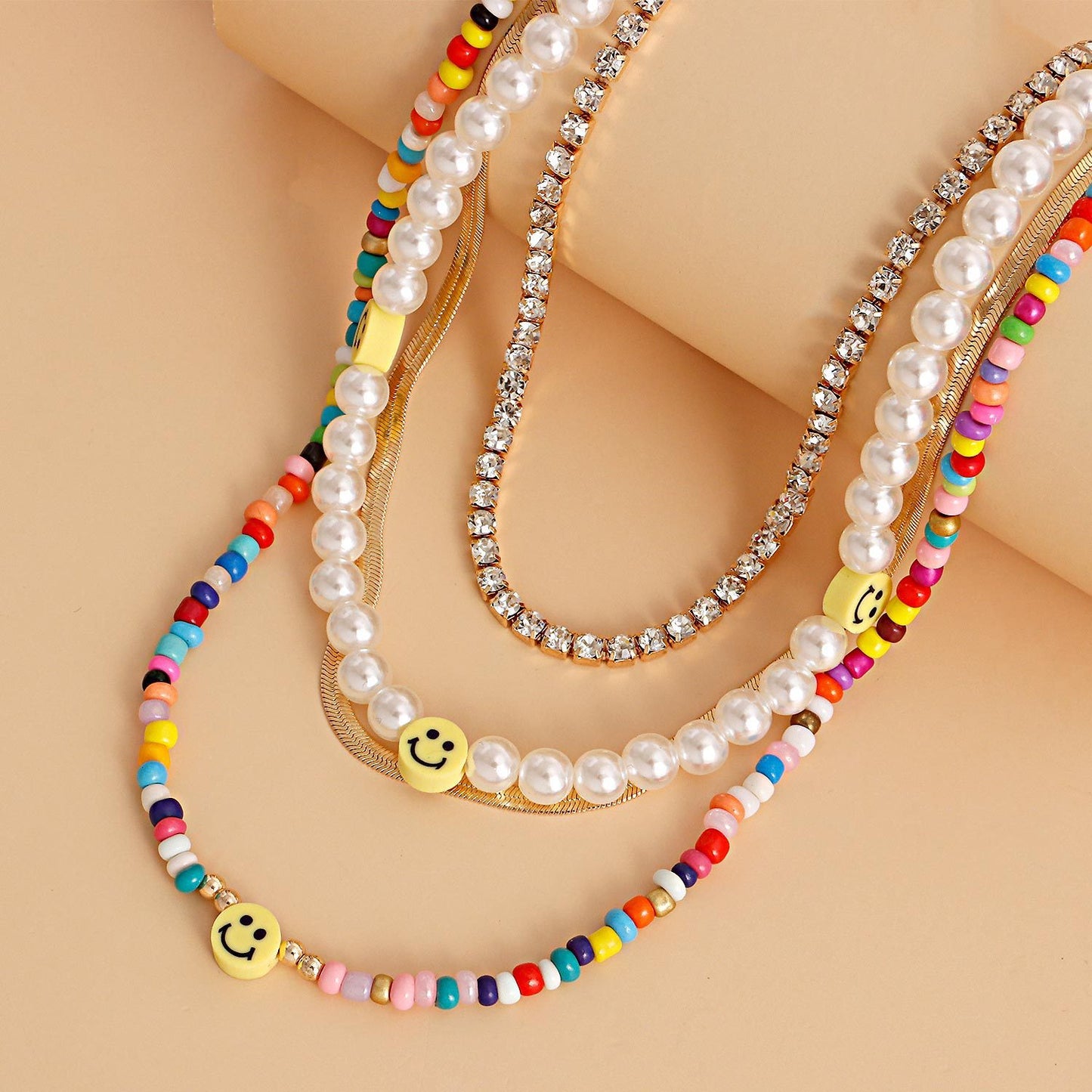 Jewelry Trend Imitation Baroque Pearl Smile Necklace Female Simple Cold Diamond Clavicle Chain Accessories