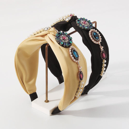 F3761 Jewelry Fashion Fabric Palace Full Diamond Headband Imitation Pearl Retro Heavy Industry Hair Accessories Female