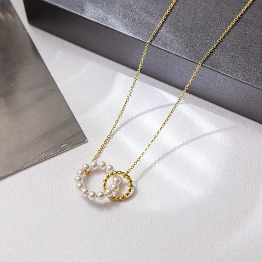 INS Titanium Steel Pearl Ring Necklace Women's Light Luxury Niche Versatile Clavicle Chain Mother's Day Gift Gift