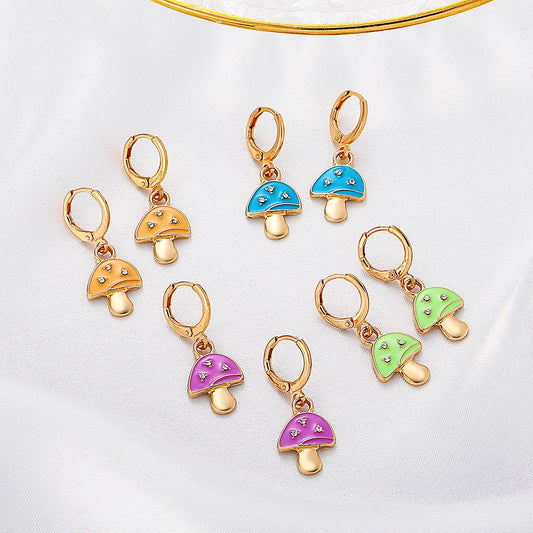 Ins cute earrings alloy drop oil simulation mushroom earrings retro fun plant earrings female