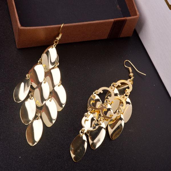 Long earrings metal fashion earrings shiny water drop disc earrings direct supply